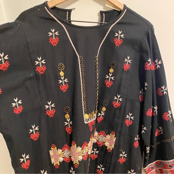 Ulla Johnson Black Red Intricate Golden Long Sleeve Mini Dress Medium - Picture 14 of 16